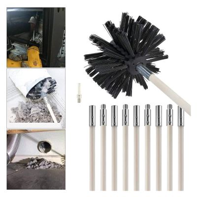 chimney sweep kit Chimney Flue Cleaning Rod Sweep Sweeping Brush Set Dry Duct Kit Lint Remover (1 Brush Head+ 9 /12 / 15 /18 Rods/Use With Or Without Power Drill),Chimney Cleaning Brush Kit ( Color :
