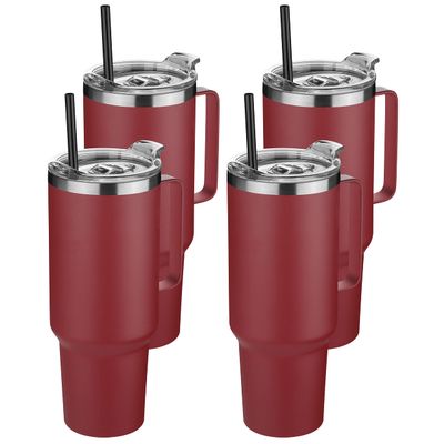 HASLE OUTFITTERS 40 oz Stainless Steel Tumbler with Handle, Vacuum Insulated Tumblers Bulk, Reusable Double Wall Travel Coffee Mug, Durable Powder Coated Water Bottles(Wine Red, 4)