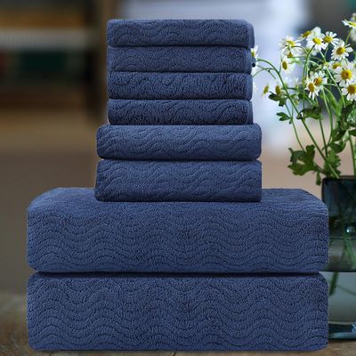 Smuge Ultra Soft 8 Piece Textured Bath Towel Set for Bathroom Shower Pool, Kitchen, Quick Dry, Lightweight Highly Absorbent - 2 Oversized Bath Towel Sheets, 2 Hand Towels, 4 Washcloths - Navy Blue