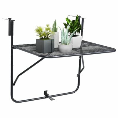 Tidyard Folding Hanging Balcony Side Table Steel Serving Coffee Table Black 23.6 x 15.7 x 25.6 Inches (W x D x H)