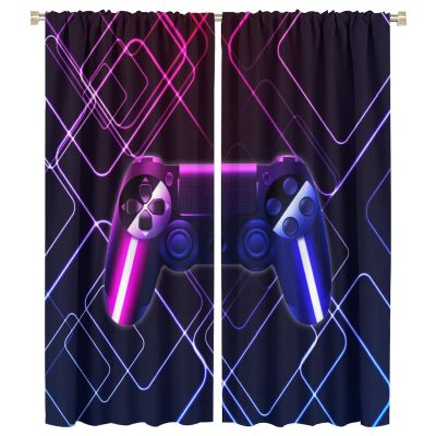 Abstract Modern Gamer Games Rod Pocket Blackout Curtains - Gamepad Gaming Boys Gamer Room Decor Window Drapes Set Energy Saving Thermal Insulated Drapes for Living Room 2 Panels 54L x 21W