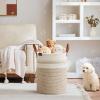 VIPOSCO Tall Laundry Basket, Large Dirty Clothes Hamper with Leather Handle, Woven Rope Storage Basket for Blanket, Toy In Living Room, Bathroom, Bedroom - 58L Brown & White view 2