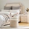 VIPOSCO Tall Laundry Basket, Large Dirty Clothes Hamper with Leather Handle, Woven Rope Storage Basket for Blanket, Toy In Living Room, Bathroom, Bedroom - 58L Brown & White view 4