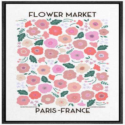 MUDECOR Framed Canvas Print Wall Art Paris France Pink, Red & Green Flower Market Floral Nature Illustrations Modern Art Chic Colorful Ultra for Living Room, Bedroom, Office - 16"x24" Black