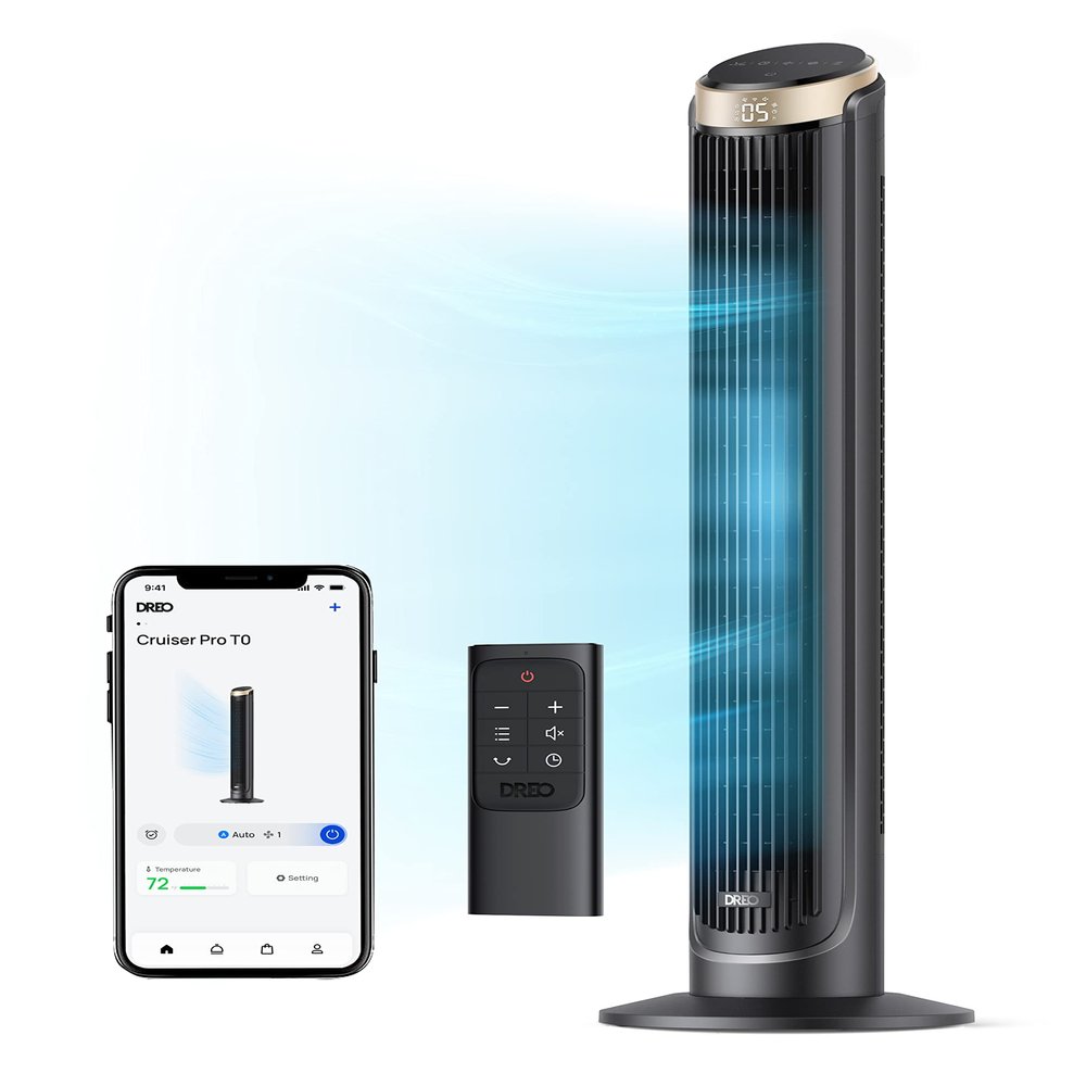 Dreo 40'' WiFi Tower Fan, 26ft/s High-Speed Cooling, Quiet Floor Fan with Remote, 90 Oscillating Fan, 4 Modes, 12H Timer, Touch Control, Standing Cooling Fan for Bedroom, Home, Office Room, Gold