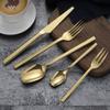 Gold Silverware Set for 10 Square Flatware Cutlery Utensils Set Stainless Steel 50 Piece Include Knifes Forks and Spoons Tableware Set Home&Kitchen Restaurant Wedding Mirror Polished view 2