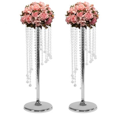2 Pcs 27.6inch Tall Wedding Centerpieces Vases Crystal Flower Vase Metal Flowers Stand for Party Tables Decorations, Elegant Weddings Decoration Table Chandelier Centerpiece Stands, Candle Holder