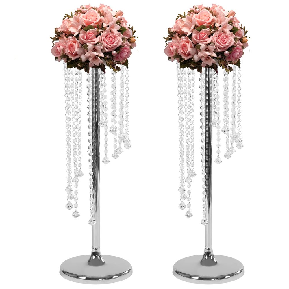 2 Pcs 27.6inch Tall Wedding Centerpieces Vases Crystal Flower Vase Metal Flowers Stand for Party Tables Decorations, Elegant Weddings Decoration Table Chandelier Centerpiece Stands, Candle Holder