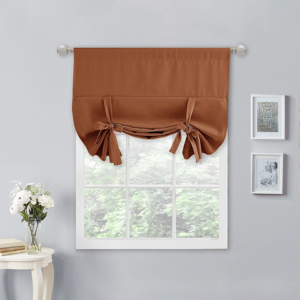 NICETOWN Blackout Room Darkening Short Curtain Tie Up Shade Blackout Curtain for Bedroom Window Decor (Rod Pocket Panel, 34 inches W x 45 inches L, Burnt Orange)