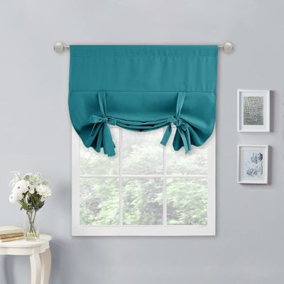 NICETOWN Balloon Shade Blackout Curtain Adjustable Thermal Insulated Tie Up Curtain Panel for Bathroom/Thanksgiving (Rod Pocket Panel, 34 inches W x 45 inches L, Peacock Teal)