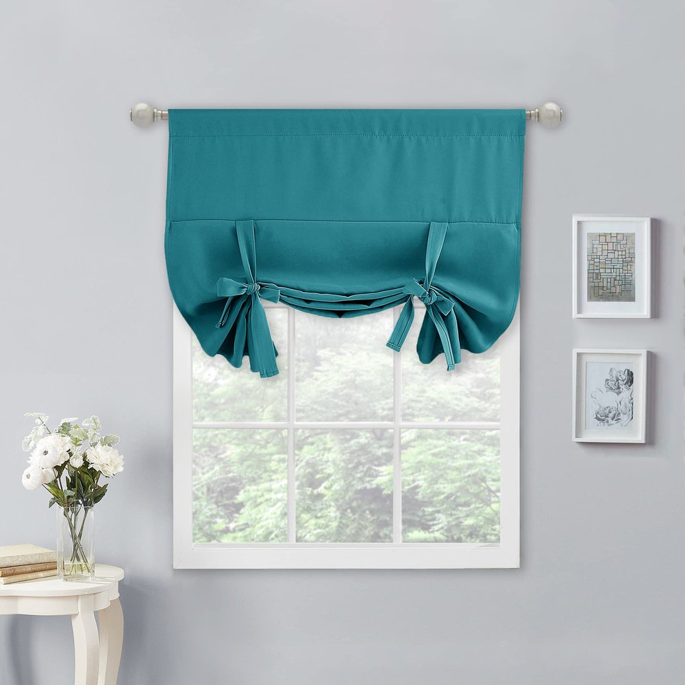NICETOWN Balloon Shade Blackout Curtain Adjustable Thermal Insulated Tie Up Curtain Panel for Bathroom/Thanksgiving (Rod Pocket Panel, 34 inches W x 45 inches L, Peacock Teal)