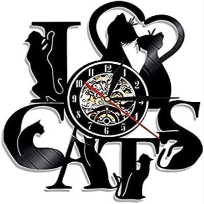 Cat Cute Retro Record Vinyl Wall Clock Creative Clock Home Decoration Retro Wall Clock Watch 12 Inches (30cm)