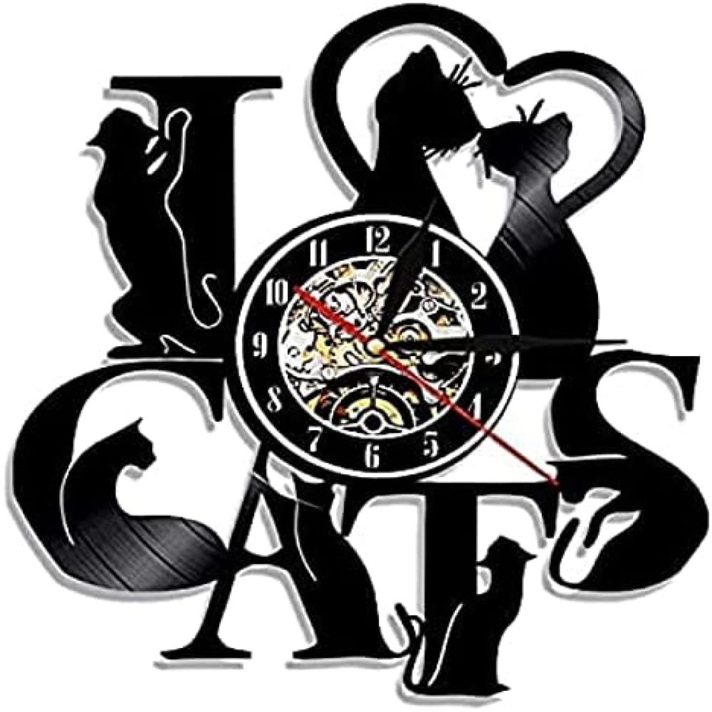 Cat Cute Retro Record Vinyl Wall Clock Creative Clock Home Decoration Retro Wall Clock Watch 12 Inches (30cm)