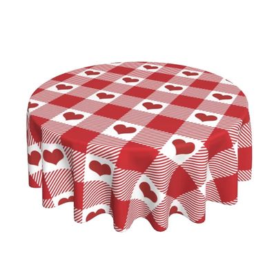 AEIOAE Valentine's Day Tablecloth 70 Inch Round, Buffalo Plaid Love Hearts Table Cloth, Valentines Tablecloths Polyester Fabric Farmhouse Decorative for Valentine Wedding Home Kitchen Dining Party