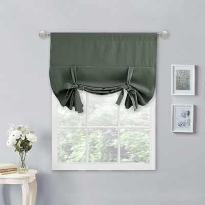 NICETOWN Thermal Insulated Tie Up Tiers for Small Window Elegant Short Kichen Window Curtain Rod Pocket Roman Balloon Shades for Living Room, 34" Wide by 45" Long, 1 Panel, Dark Mallard