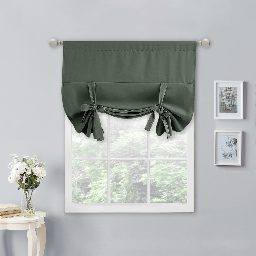 NICETOWN Thermal Insulated Tie Up Tiers for Small Window Elegant Short Kichen Window Curtain Rod Pocket Roman Balloon Shades for Living Room, 34" Wide by 45" Long, 1 Panel, Dark Mallard