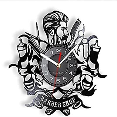 12 Inch Round Wall Clock Barber Shop Decorative Wall Clock Barber Haircutting Tools Trichromatic Column Icon Vintage Vinyl Timepiece Best Gift to Barbers Gift