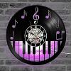 Piano Keyboard Vinyl Record Wall Clock Sheet Music Piano Treble Clef Notes Wall Clock Music Room Decor Wall 12 Inches (30 Cm) view 2