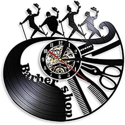 Barber Shop Hairstylist Tools Vinyl Record Wall Clock Vintage Shaver Hairdresser Wall Art Beauty Salon Home Decor Clocks Watch12 Inches (30 Cm)