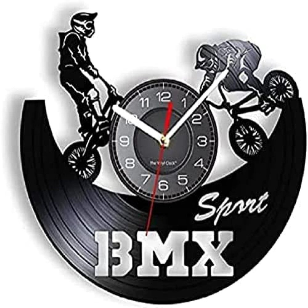 Silent Wall Clock Non Ticking 12 Inch Sport Vinyl Record Wall Clock Bicycling Professional Cyclist Watches for Boys Room Decor Freestyle Biking Rider Gift Gift