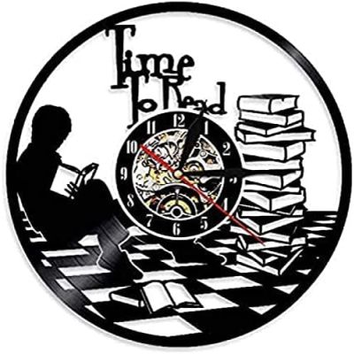 Teenagers Reading Inspirational Wall Clock Library Decoration LED Lighting Backlit Watch Vinyl Record Clock Student Gift 12 Inches (30cm)