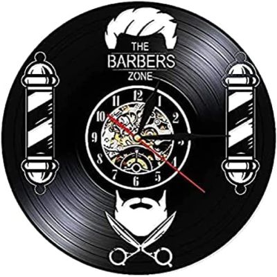 Barber Shop Wall Vinyl Record Clock Silent Movement Hairdressing Beauty Salon Hairdresser Room Decoration Wall Hanging Art Clock Watch 12 Inches (30cm)