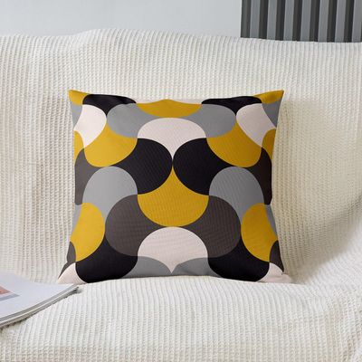 Geometric Square Cushion Covers Set of 2 Geometric Yellow Grey Black Reversible Throw Pillow Covers For Living Room Bedroom Decor Modern Art Pillow Covers Home Decor Luxury Abstract Art 18 x 18-Inch