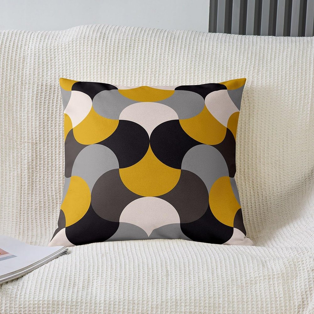 Geometric Square Cushion Covers Set of 2 Geometric Yellow Grey Black Reversible Throw Pillow Covers For Living Room Bedroom Decor Modern Art Pillow Covers Home Decor Luxury Abstract Art 18 x 18-Inch