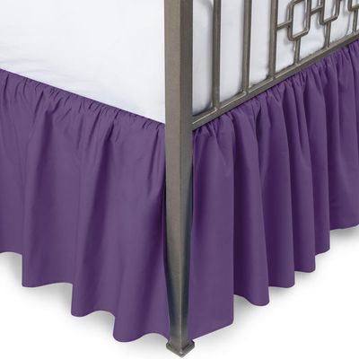 Purple Ruffled Bed Skirt Split Corners Full Size 30 Inch Drop with Platform Three Sided Coverage with 820 Thread Count Egyptian Cotton Ruffled Gatherd Bed Skirt