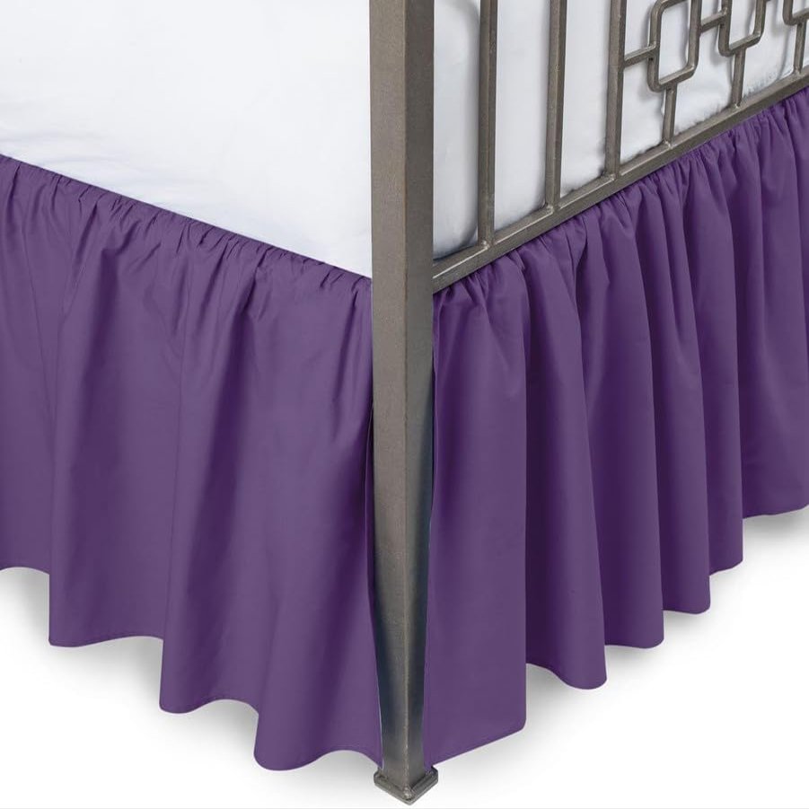 Purple Ruffled Bed Skirt Split Corners Full Size 30 Inch Drop with Platform Three Sided Coverage with 820 Thread Count Egyptian Cotton Ruffled Gatherd Bed Skirt