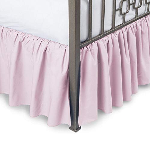 Pink Ruffled Bed Skirt Split Corners Full XL Size 24 Inch Drop with Platform Three Sided Coverage with 820 Thread Count Egyptian Cotton Ruffled Gatherd Bed Skirt