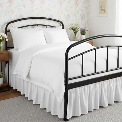 White Ruffled Bed Skirt Split Corners Twin XL Size 28 Inch Drop with Platform Three Sided Coverage with 820 Thread Count Egyptian Cotton Ruffled Gatherd Bed Skirt