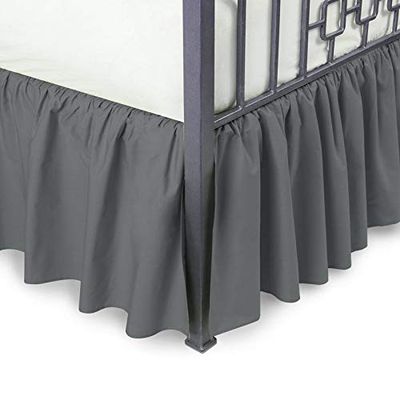 Grey Ruffled Bed Skirt Split Corners Twin Size 30 Inch Drop with Platform Three Sided Coverage with 820 Thread Count Egyptian Cotton Ruffled Gatherd Bed Skirt