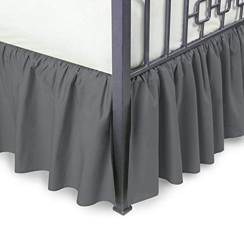 Grey Ruffled Bed Skirt Split Corners Twin Size 30 Inch Drop with Platform Three Sided Coverage with 820 Thread Count Egyptian Cotton Ruffled Gatherd Bed Skirt