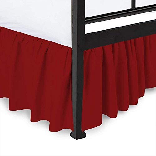Burgundy Ruffled Bed Skirt Split Corners Full Size 12 Inch Drop with Platform Three Sided Coverage with 820 Thread Count Egyptian Cotton Ruffled Gatherd Bed Skirt