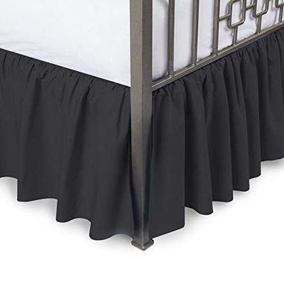 Black Ruffled Bed Skirt Split Corners Twin XL Size 10 Inch Drop with Platform Three Sided Coverage with 820 Thread Count Egyptian Cotton Ruffled Gatherd Bed Skirt