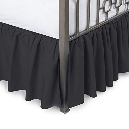Black Ruffled Bed Skirt Split Corners Twin XL Size 10 Inch Drop with Platform Three Sided Coverage with 820 Thread Count Egyptian Cotton Ruffled Gatherd Bed Skirt