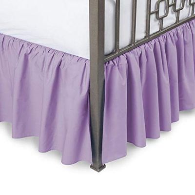 Lilac Ruffled Bed Skirt Split Corners Full XL Size 28 Inch Drop with Platform Three Sided Coverage with 820 Thread Count Egyptian Cotton Ruffled Gatherd Bed Skirt