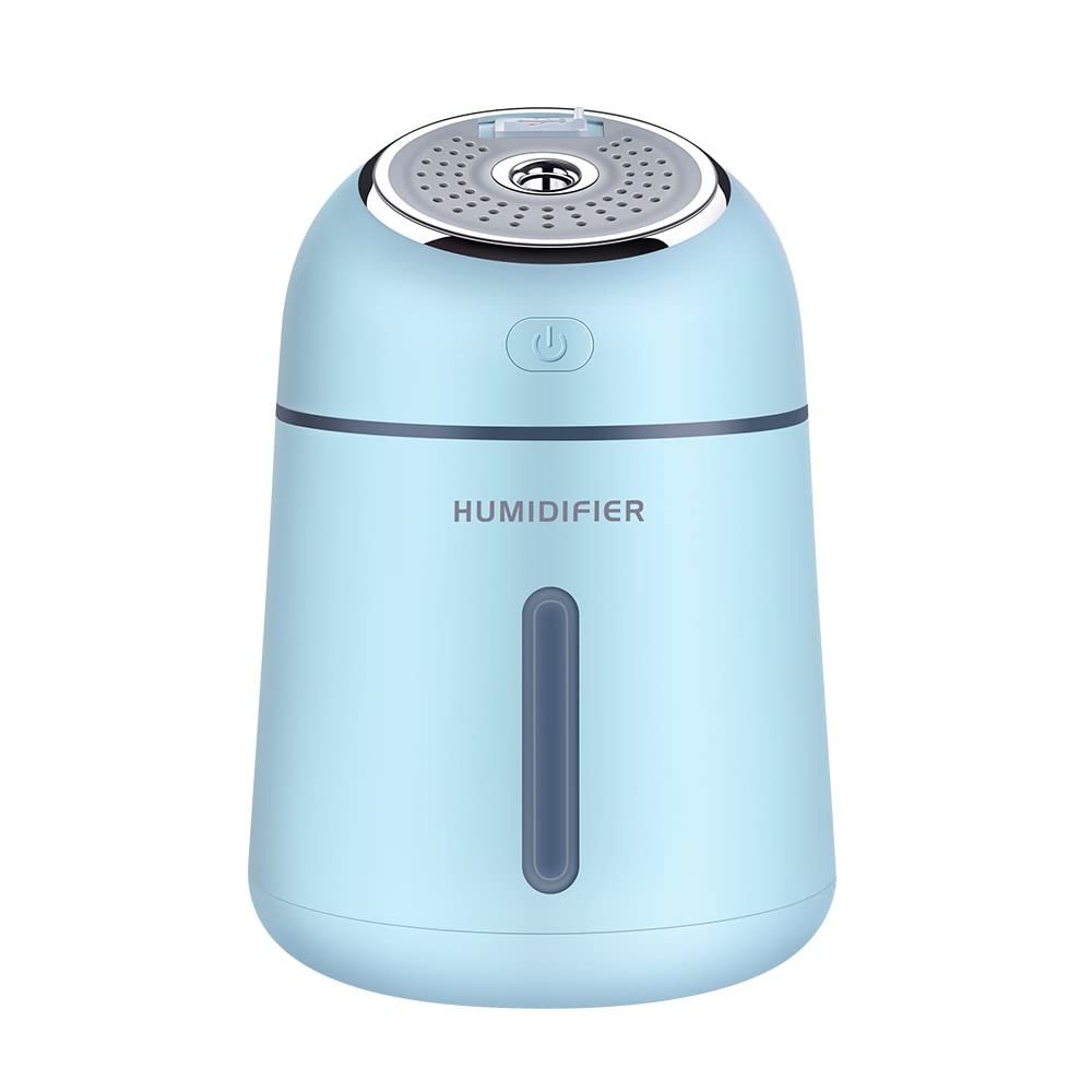 XARONF Mini Humidifiers, 350ml Desk Humidifiers Essential Oil Diffuser, Quiet Operation, Night Light Function, Auto Shut-Off for Bedroom, Babies Room, Office, Home, White (Color : Blue)