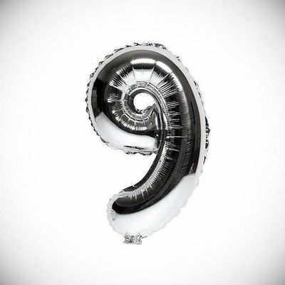 40" Metallic Silver Glossy Nine Year Old Birthday Party Number 9 Float Balloon Hanging Balloon Bright Color for Wedding Decoration Banner Air Balloon
