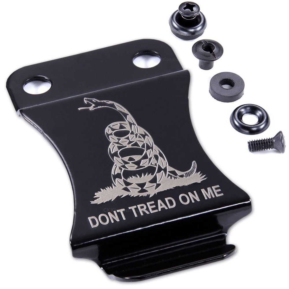 KYDEX Belt Clip for Holsters & Sheaths (Flush Mount Design - w/Don't Tread On Me Engraving) - (Metal) - (Inside-The-Waistband/IWB) - (Fits 1.75in Belts) - (w/Mounting Hardware) - (1 Pack)