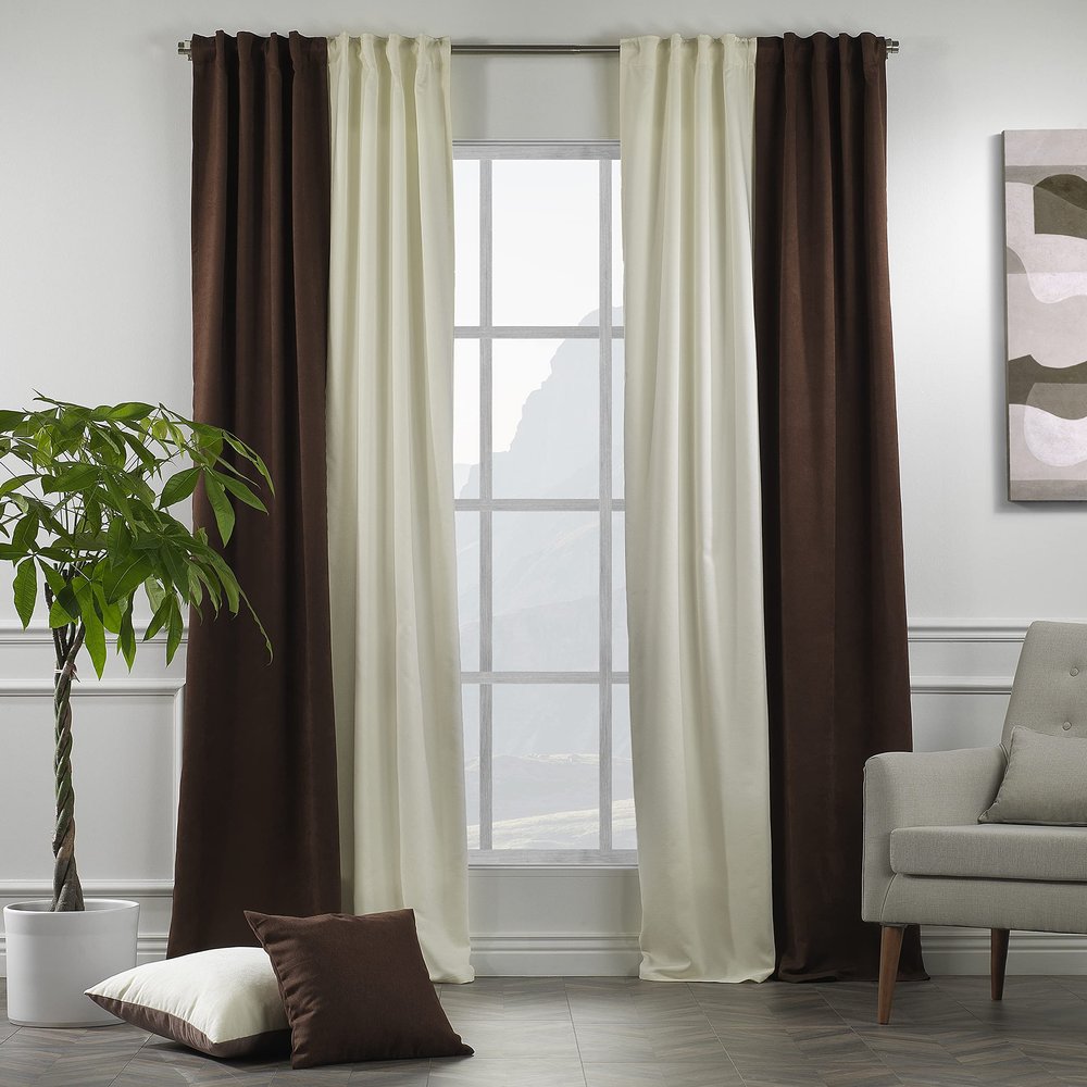 CASANEMA Combined Mix and Match 4 Panels Curtains with 2 Color Combination Velvet Look Hanging Back Tap & Rod Pocket Bedroom Office Windows Luxury Home Dcor 28W x204L