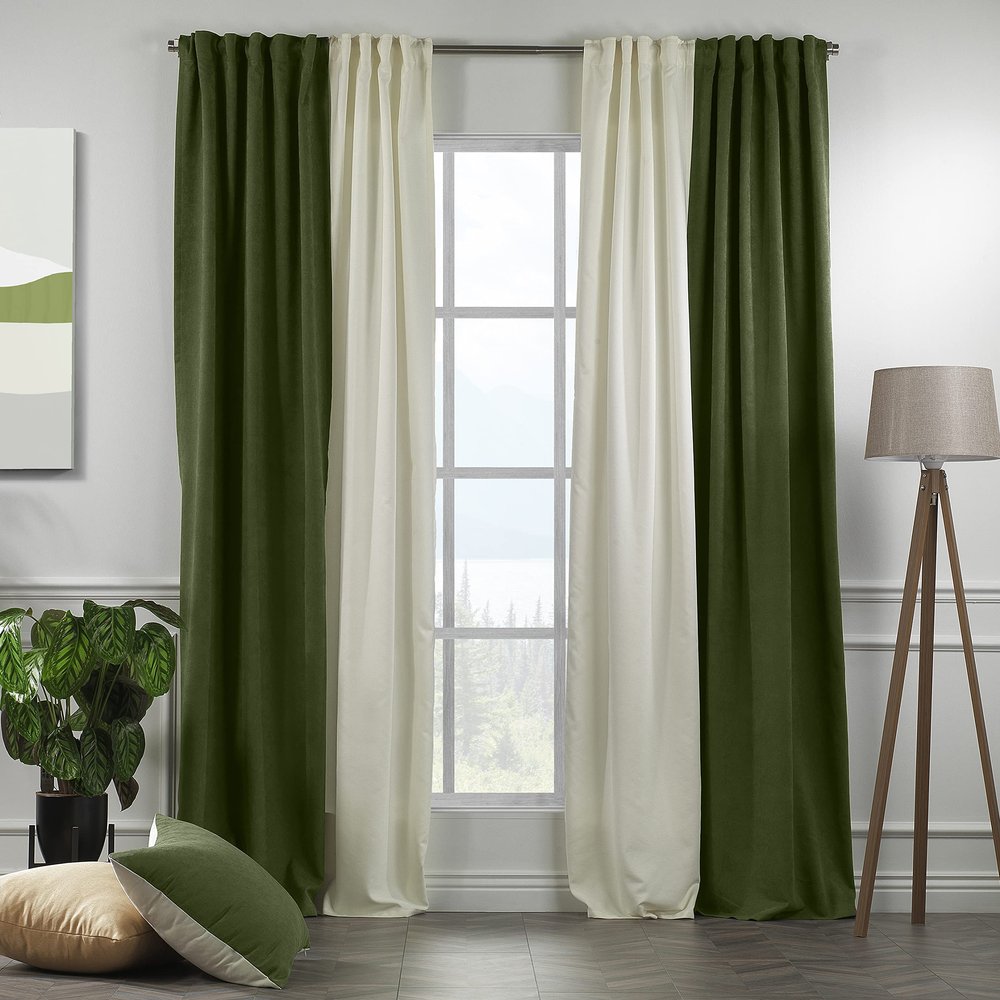 CASANEMA Combined Mix and Match 4 Panels Curtains with 2 Color Combination Velvet Look Hanging Back Tap & Rod Pocket Bedroom Office Windows Luxury Home Dcor 28W x204L