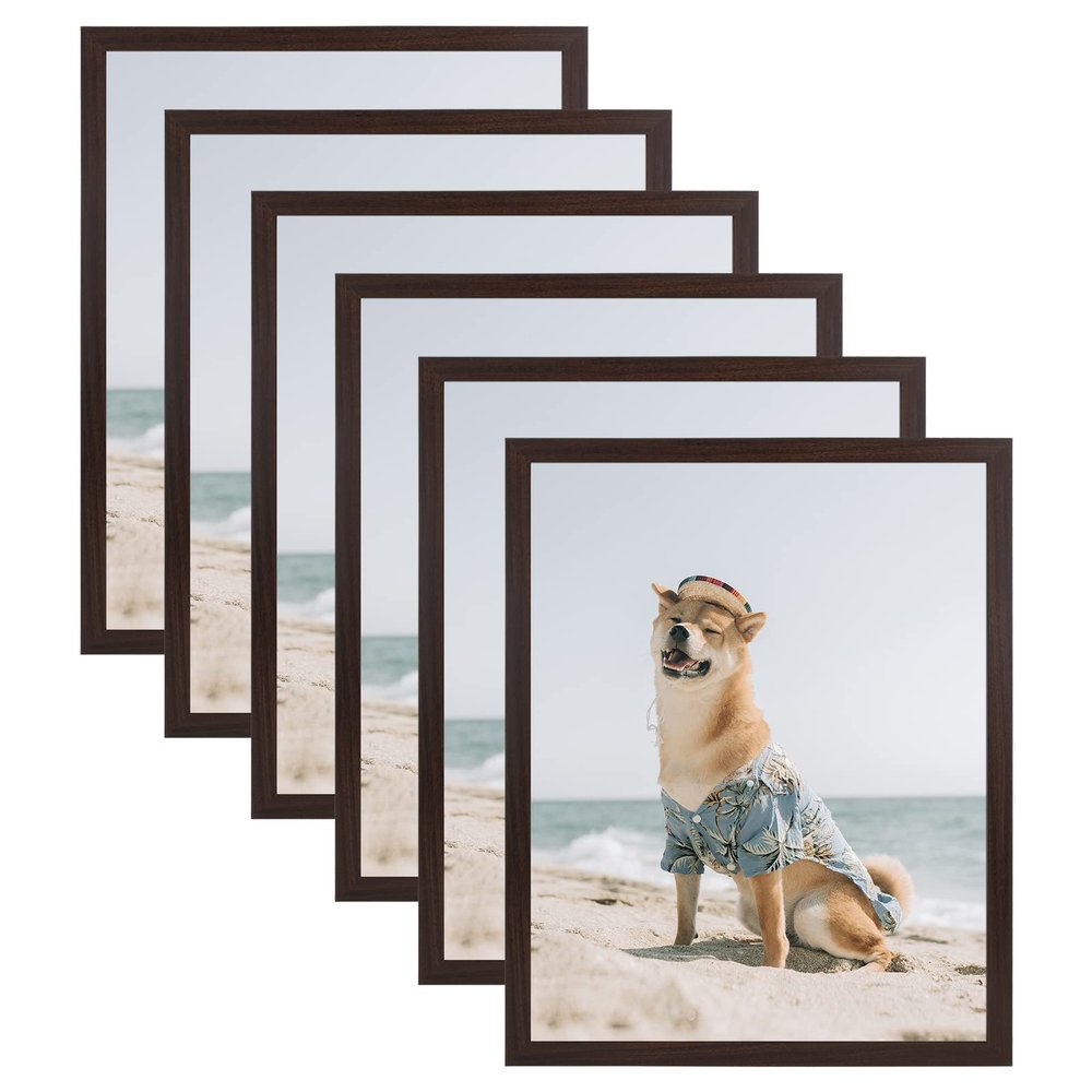 MBC 16x20 Picture Frames in Brown, Set of 6, Display Pictures 11x14 with Mat or 16x20 Without Mat, Gallery Poster Frame, Horizontal or Vertical Display