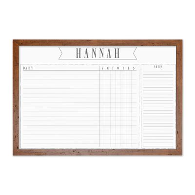 One Child Chore Chart Horizontal Whiteboard (36"W x 24"H, Walnut Frame)