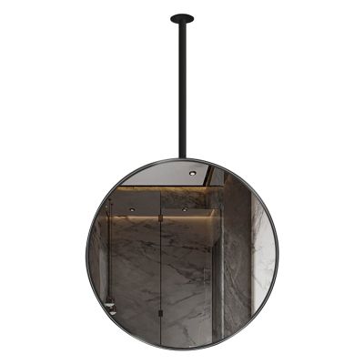 Gaommini Ceiling Mounted Mirror, Black Round Metal Frame Mirror, Ceiling Hanging Rod Mirror for Bathroom Vanity Makeup, Decorative Mirrors for Wall (Size : Diameter-50CM/19.7INCH)