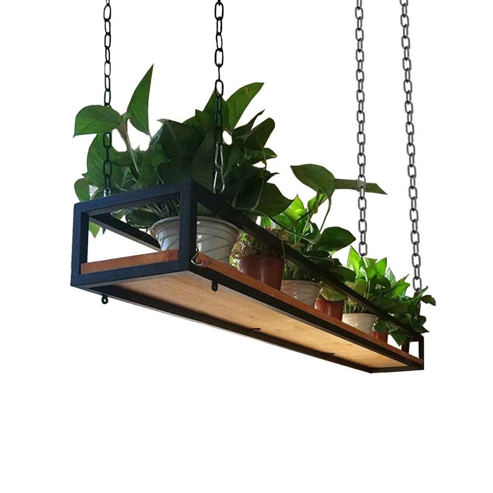 Kitchen Pot Rack, Ceiling Hanging Shelf Storage Rack Pot Pan Rack Cookware Hanger Flower Stand for Bar Cellar Garage Restaurant, Solid Wood and Metal Iron (Size : 80x25x15cm)