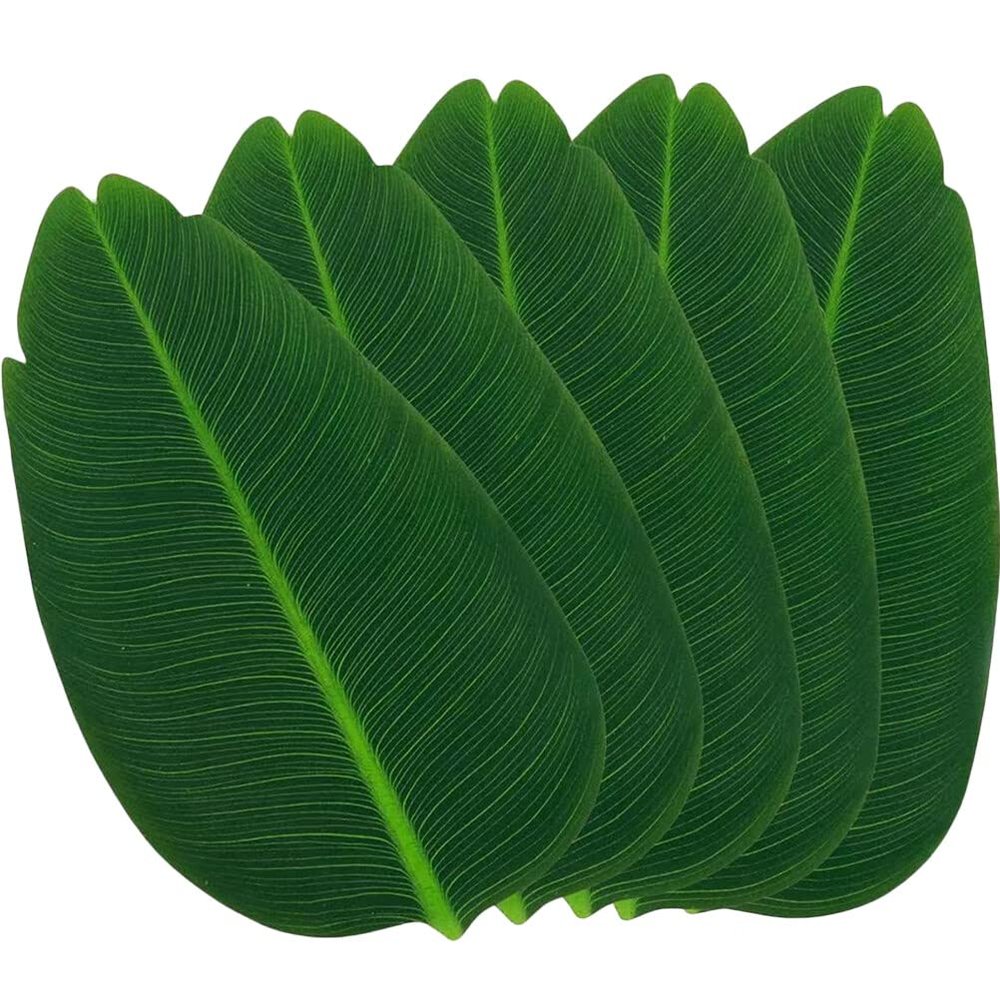 5pcs Artificial Banana Leaves Beach Party Favors Banana Leaf Coasters Artificial Leaf Table Mats Dinning Table Tropical Palm Leaves Hawaiian Table Decor Drinks Present Silk Cloth