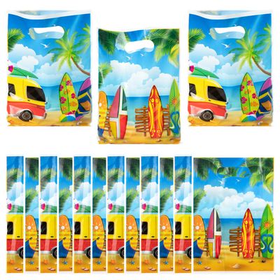 AwserTantue Surfing Hawaii Party Favor Bag - 50Pcs Summer Beach Themed Plastic Goody Candy Treat Gift Bag with Handle Gift Wrap Decor for Kid Birthday Baby Shower Summer Hawaii Party Decoration Supply