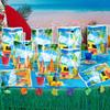 AwserTantue Surfing Hawaii Party Favor Bag - 50Pcs Summer Beach Themed Plastic Goody Candy Treat Gift Bag with Handle Gift Wrap Decor for Kid Birthday Baby Shower Summer Hawaii Party Decoration Supply view 4
